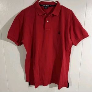 Nautica Red Sail Boat Logo Short Sleeve Polo Shirt Men's Medium